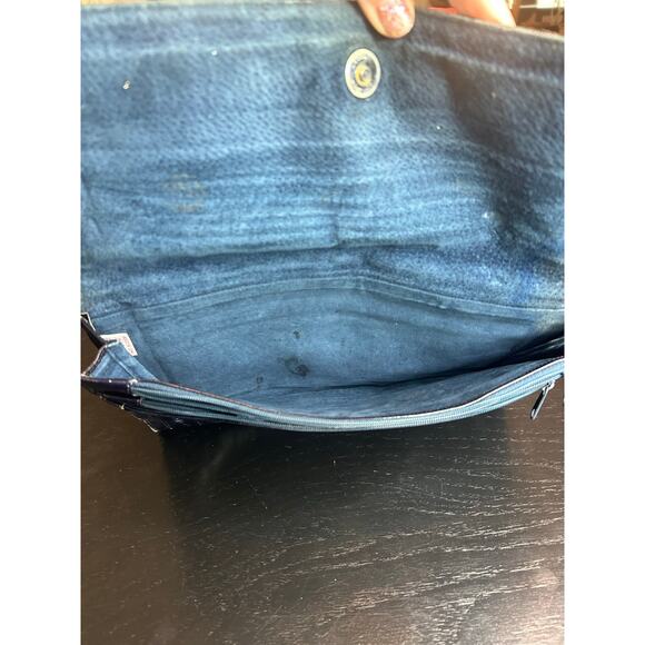 Vintage Eel Skin- Black- Fold Clutch- some wear- retro- 12x8 in inner pockets - Picture 3 of 8